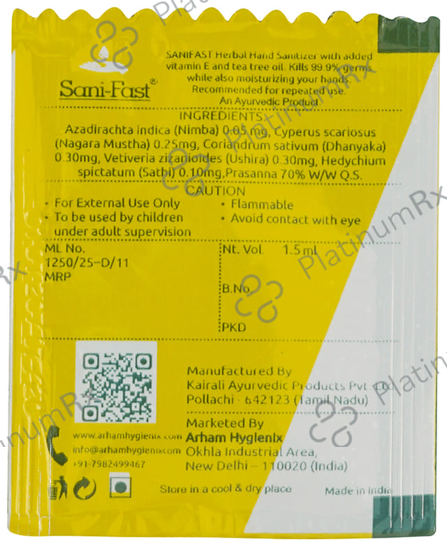 Sani-Fast Herbal Hand Sanitizer (1.5ml Each) Lemon 75 Sachets