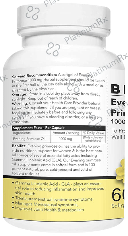 Briyo Evening Primrose Oil 1000mg Soft Gelatin Capsule for Women's Wellness Supports Hormonal Balance & Healthy Skin