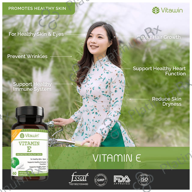 Vitawin Vitamin E 10mg - Vegetarian Capsule for Skin, Eyes, Heart & Immunity