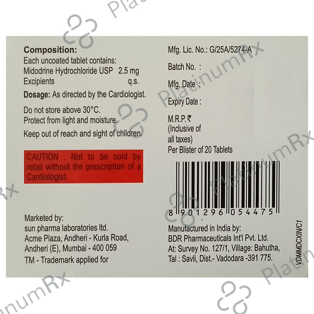 Midodrive 2.5mg Tablet 20s