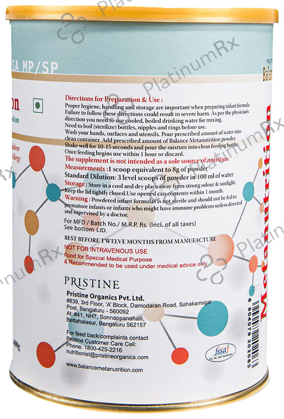 Pristine Balance Metanutrition SA MP/SP (Upto 3 Years) Powder Vanilla