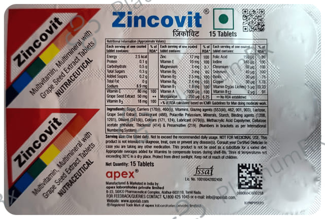 Zincovit Multivitamins Zinc Tablet 15s