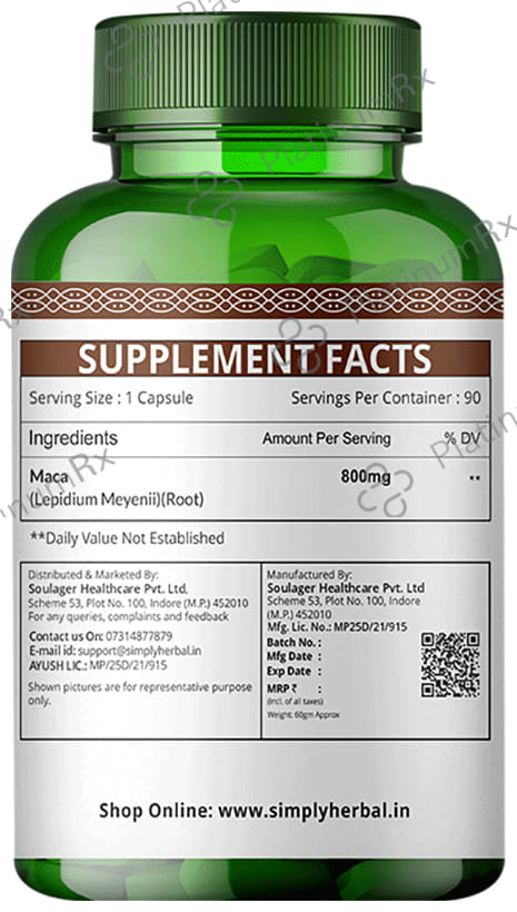 Simply Herbal Maca Root 800mg Vegetarian Capsules