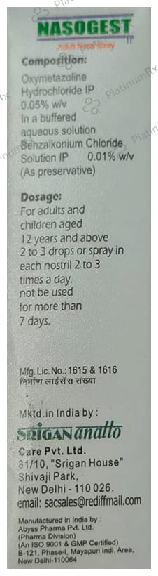 Nasogest Adult Nasal Spray