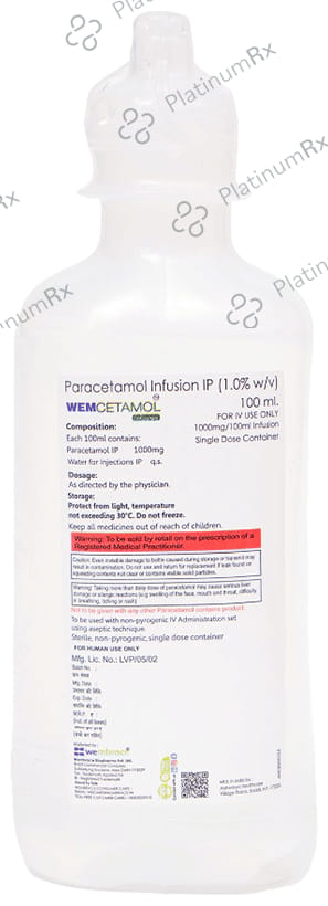 Wemcetamol 1000mg Infusion 100ml