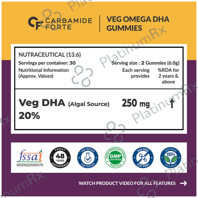 Carbamide Forte Omega 3 Vegetarian Yummy Gummies for Kids & Adults Cranberry