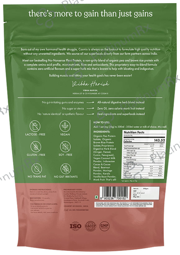 Cosmix No-Nonsense Plant Protein (500gm Each) Cocoa Beet 1 Pack