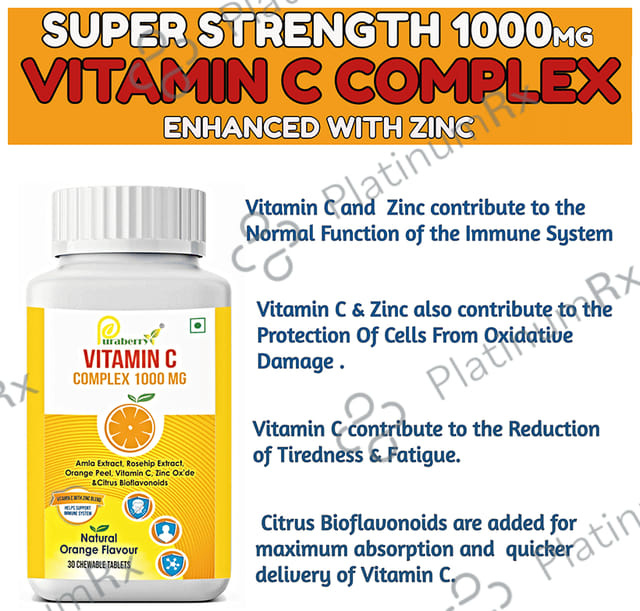 Puraberry Vitamin C Complex 1000mg Chewable Tablet Natural Orange