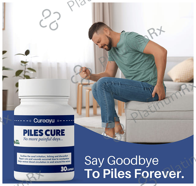 Cureayu Piles Cure Ayurvedic Capsule - Bawasir - Eases bowel movement - Soothes Anal Irritation-100 % Herbal