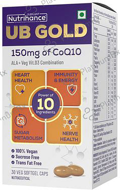 Jubilant Nutrihance UB Gold 150mg of CoQ10 with ALA & Vitamin D3 - Veg Softgel for Heart & Nerve Health 30 Soft Gelatin Capsule