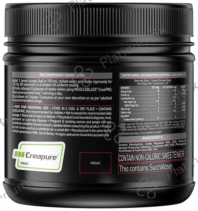 MuscleBlaze Creapro Creatine - With Creapure for Lean Muscles, Energy & Strength - Fruit Punch