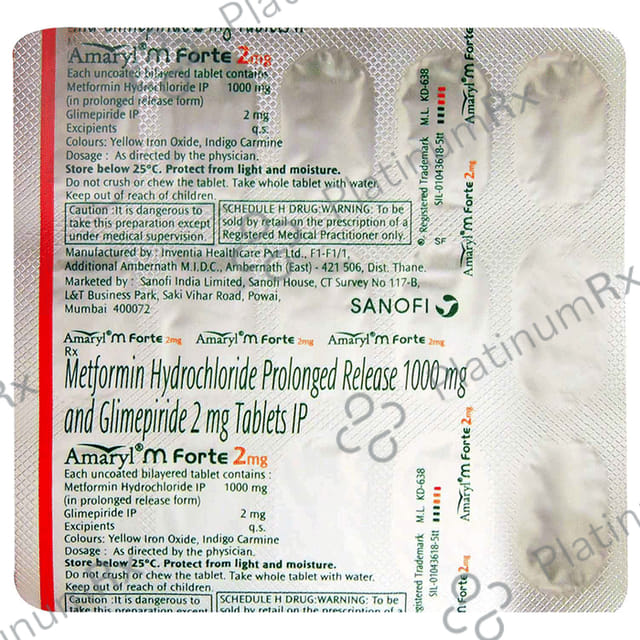 Amaryl M Forte 2/1000mg Tablet PR 15s
