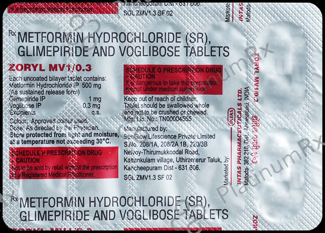 Zoryl MV 1/500/0.3mg Tablet SR 10s