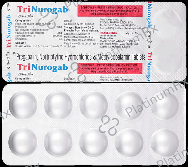 Trinurogab 75mg/10mg/1500mcg Tablet