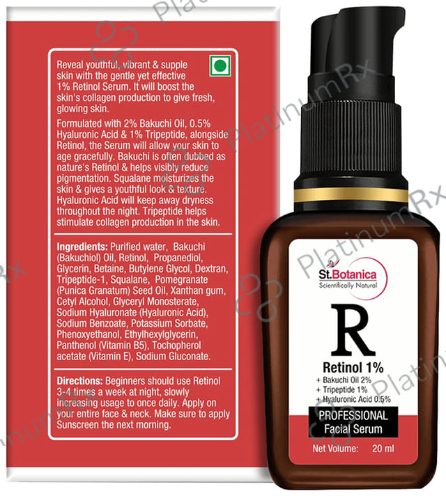 St.Botanica R Retinol 1% + Bakuchi Oil 2% + Tripeptide 1% + Hyaluronic Acid 0.5% Professional Facial Serum