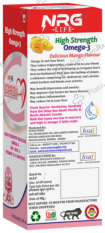 NRG Life Cardi High Strength Omega 3 Syrup Mango