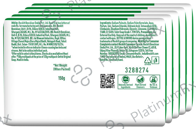 Dettol Original Germ Defence Bathing Soap Bar (150gm Each) 5 units