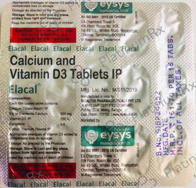 Elacal 500mg/250IU Tablet 15s