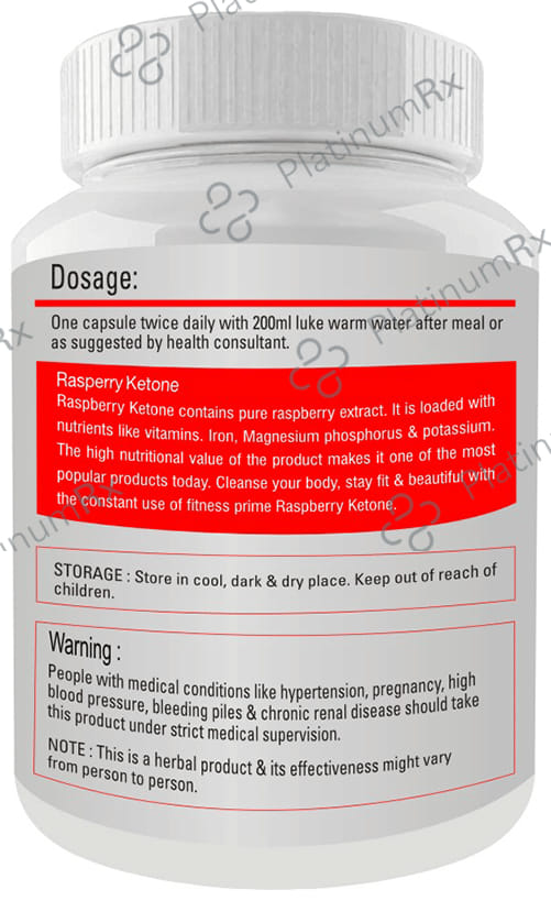 Fitness Prime Maximum Strength Raspberry Ketone Nutrition & Wellness Support 800mg Capsule