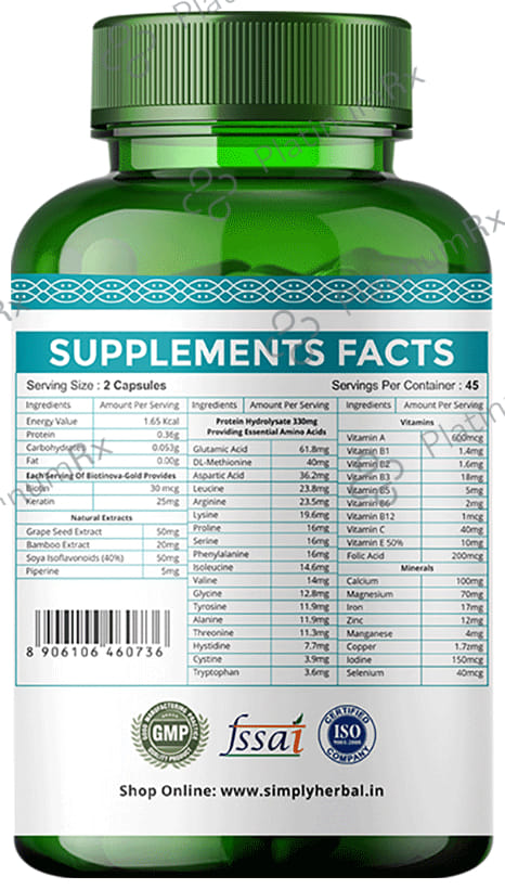 Simply Herbal Biotin 10000mcg - With Keratin & Amino Acids for Hair, Skin & Nails - Capsule