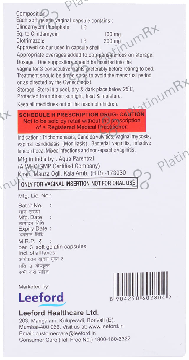 Leezole VG 100/200mg Vaginal Suppository 3s