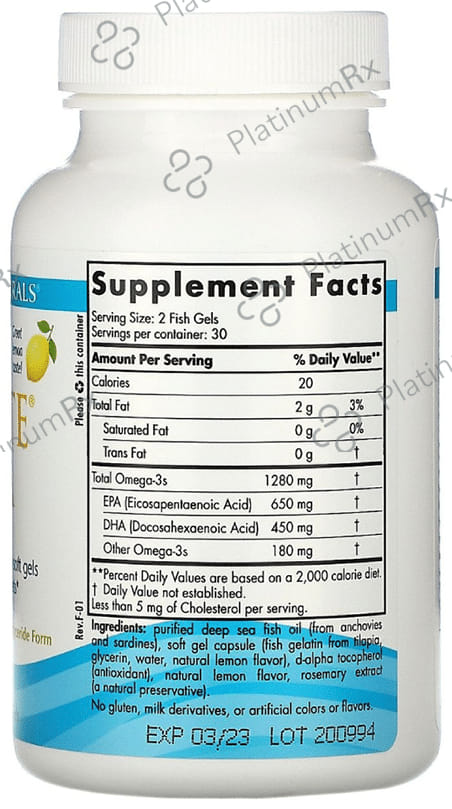 Nordic Naturals Ultimate High-Intensity Omega 3 1280mg Soft Gels for Healthy Heart, Brain Health and Optimal Wellness Lemon 60 capsules