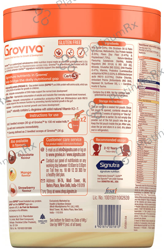 Groviva Child Nutrition for Physical Growth, Brain Development & Immunity Flavour Vanilla Powder 400gm