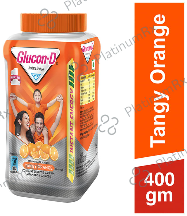 Glucon D with Glucose, Calcium, Vitamin C & Sucrose Flavour Tangy Orange Powder 400gm