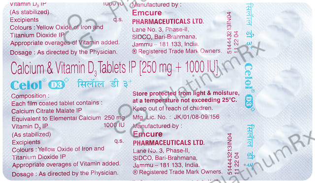 Celol D3 Plus 250mg Tablet 15s