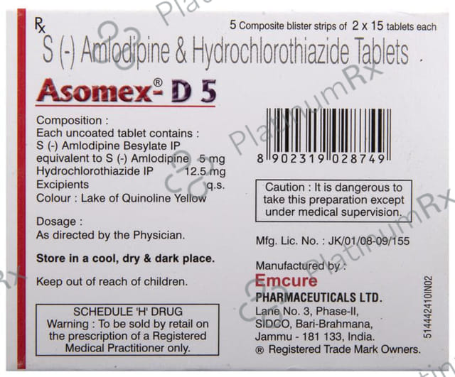 Asomex D 5/12.5mg Tablet 15s