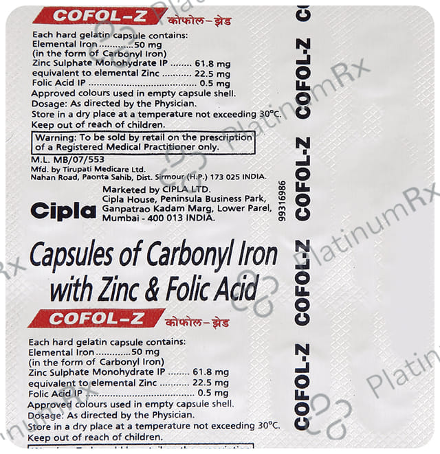 Cofol Z 0.5/50/22.5mg Capsule 15s