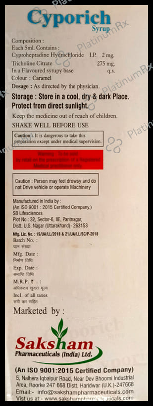 Cyporich Syrup 200 Syrup Saksham Pharma Ind