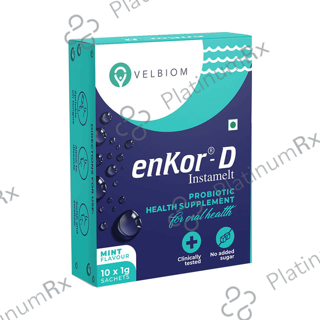 Velbiom Enkor-D Instamelt Probiotic Health Supplement for Oral Health - No Added Sugar - Flavour Mint