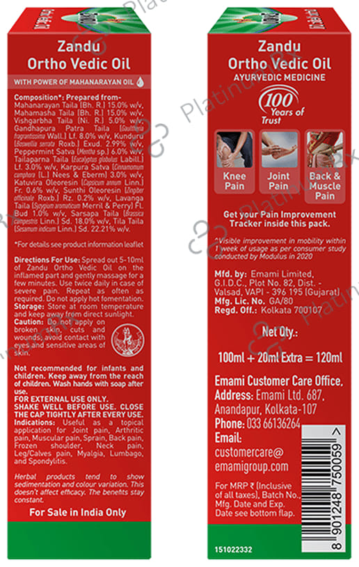 Zandu Ortho Vedic Knee & Joint Pain Oil 120ml