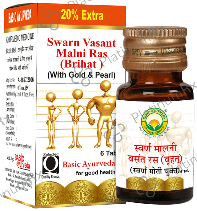 Basic Ayurveda Swarn Malni Vasant Ras with Gold & Pearl 6 tablets