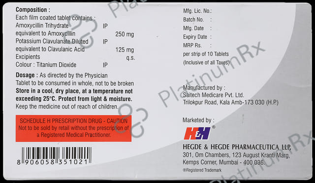 Hhamclav 250/125mg Tablet 10s