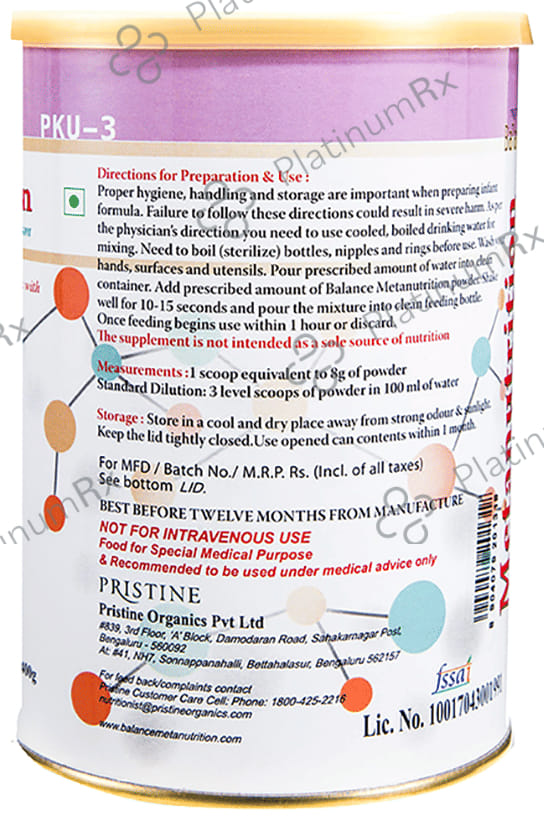 Pristine Balance Metanutrition PKU 3 (3 Years & Above) Powder Unflavoured