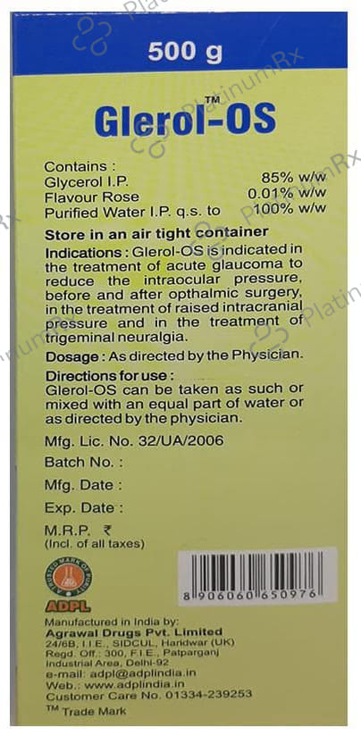 Glerol-OS Gel - Glycerol (85%) BP for Eye Health 500 Gel