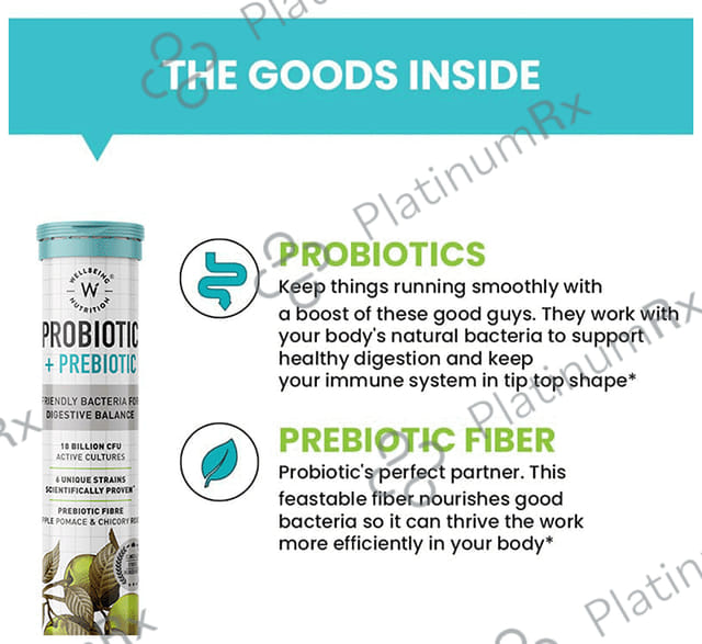Wellbeing Nutrition Probiotic + Prebiotic Fibre with 18 Billion CFU - Effervescent Tablet for Gut Health - Flavour Green Apple & Mint 1 Bottle