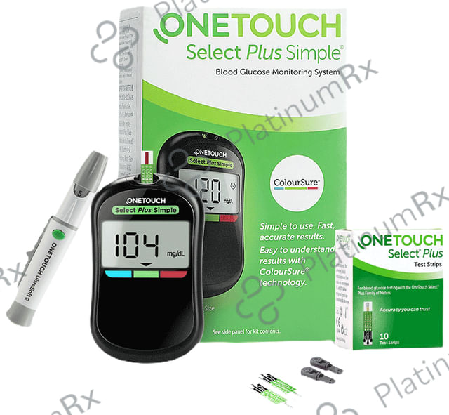 OneTouch Select Plus Simple Glucometer (10 Test Strips Free) 1s