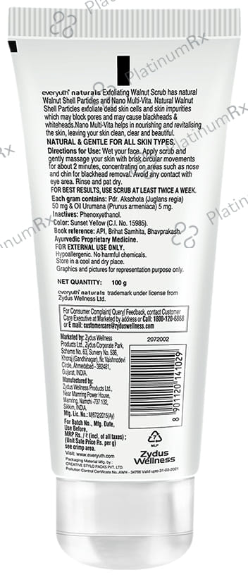 Everyuth Naturals Exfoliating Walnut for Blackheads & Dead Skin Cells - Paraben-Free - All Skin Types 100 gm