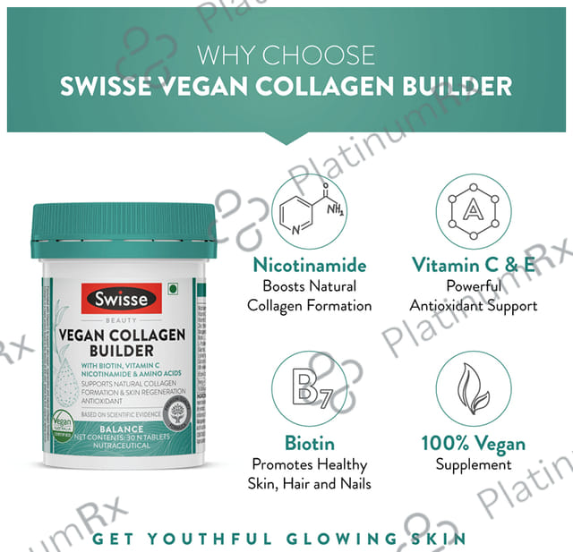 Swisse Beauty Vegan Collagen Builder - With Biotin & Vitamin C for Skin & Antioxidant Benefits - Tablet