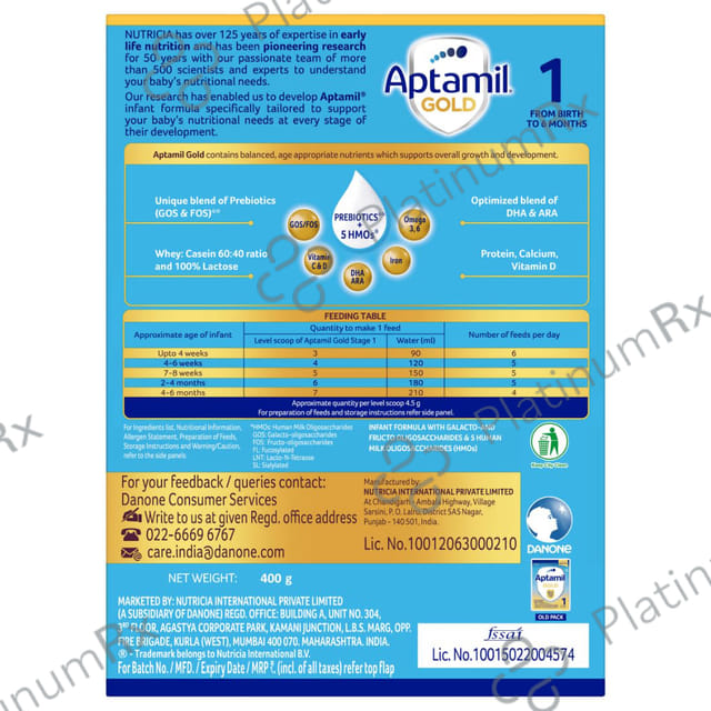 Aptamil Gold Stage 1 (Birth to 6 Months) Infant Formula Refill Powder 400gm