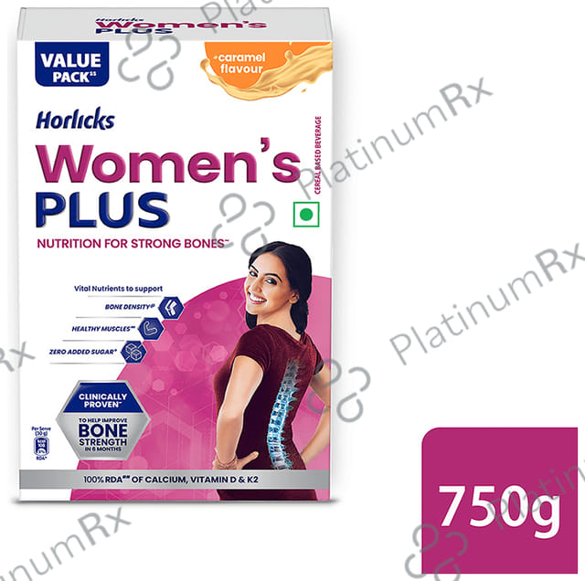 Horlicks Women's Plus with Calcium, Vitamin D & K2 for Strong Bones - Flavour Caramel 750 gm