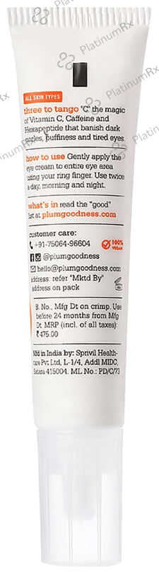 Plum Mandarin & 3% Vitamin, 3% Peptide & 3% Caffiein Under Eye Cream