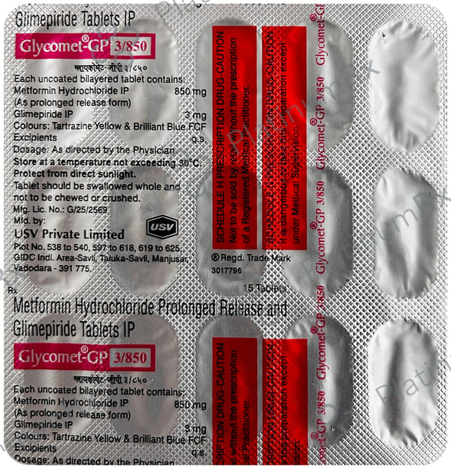 Glycomet GP 3/850mg Tablet PR 15s