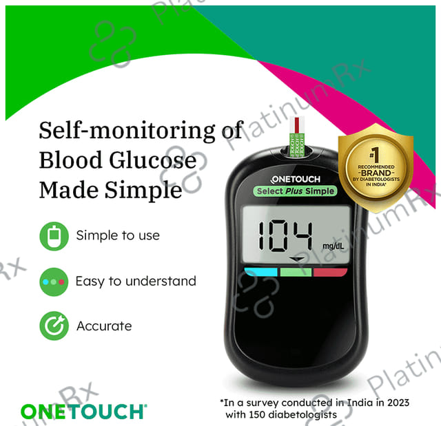 OneTouch Select Plus Simple Glucometer (10 Test Strips Free) Kit 1s