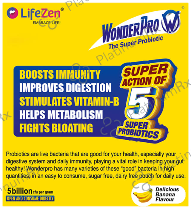 WonderPro The Super Probiotic Sachet (5 Billion CFU) - For Gut Health, Digestion & Immunity - Flavour Delicious Banana Sugar Free