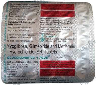 Gluconorm VG1 Plus 1/500/0.3mg Tablet SR 15s