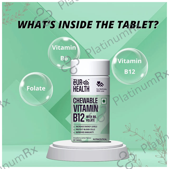 Eur Health Vitamin M B12 & Folate Chewable Strawberry & Lemon Flavour Tablet 60s